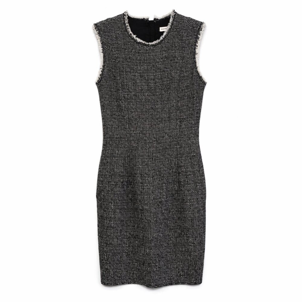 Rebecca Taylor Tweed Sheath Dress Size 2 – Black & White Fringe Trim Sleeveless